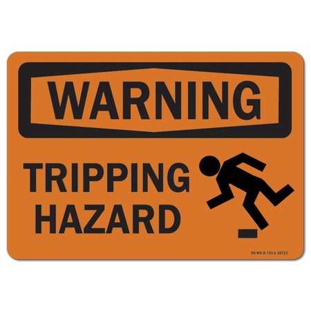 SIGNMISSION OSHA Warning Sign, Tripping Hazard W/ Graphic, 14in X 10in Aluminum, 14" W, 10" H, Landscape OS-WS-A-1014-L-19723